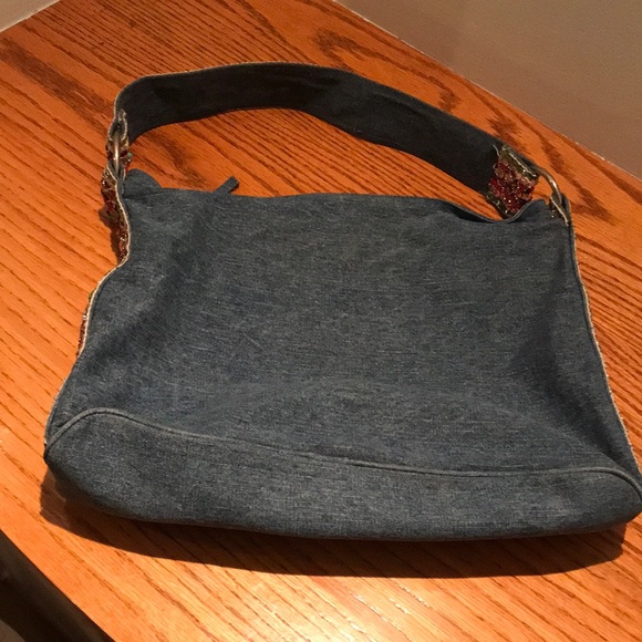 Bolsa por la damas purse. 13.5x10x4” denim with sequined sides and handle. - Picture 3 of 11